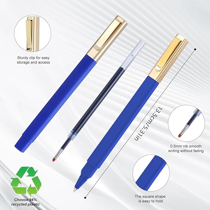 12 Pack Gel Pens Blue 0.5mm Medium Point Blue Gel Ink Pens with Cap Quick Drying Ballpoint Pen Smooth Writing Fine Point Pen for Journaling School Office Supplies