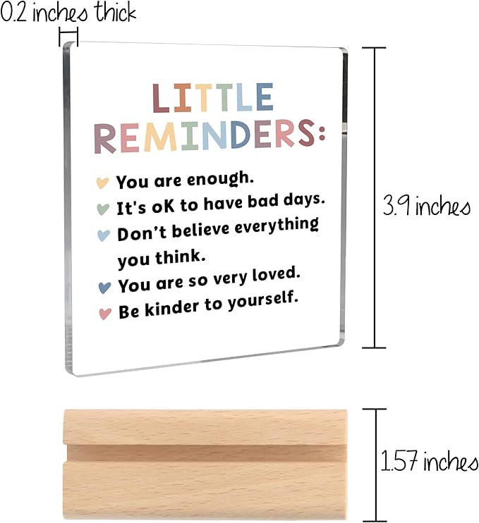 Inspirational Encouragement Gifts for Women, Motivational Gifts Positive Little Reminders Clear Desk Decorative Sign with Wooden Stand for Office Home