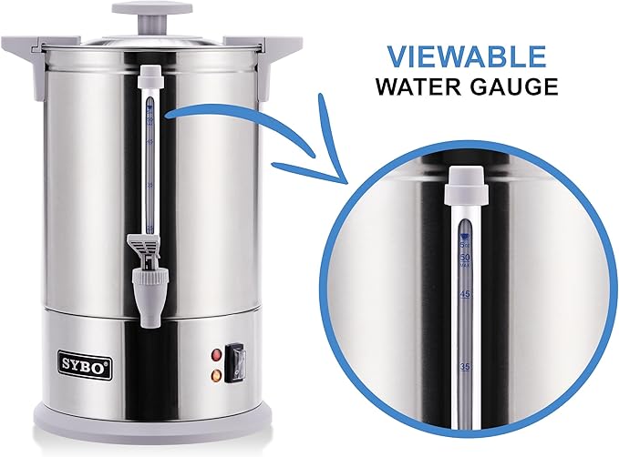 SYBO SR-CP-100B Commercial Grade Stainless Steel Percolate Coffee Maker Hot Water Urn for Catering, 100-Cup 16 L, Grey