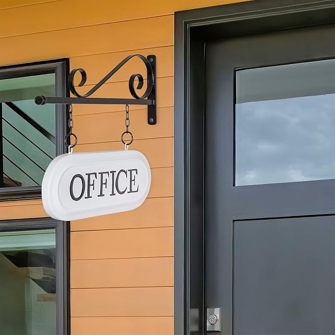 AuldHome Design Wall-Mounted Metal Office Sign, Farmhouse Enamelware 2-Sided Reception/Office Sign