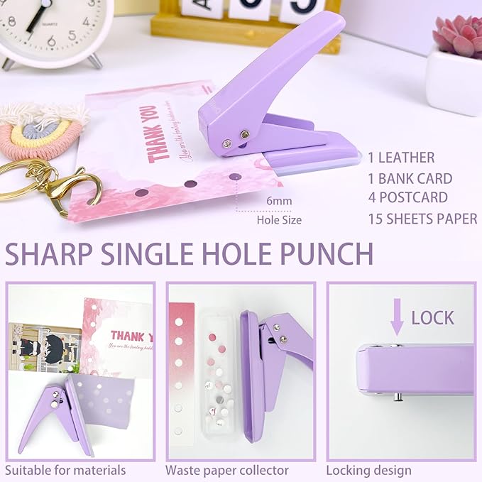 Purple Desk Accessories Set - 16 Pcs Purple Office Supplies with Stapler, Tape Dispenser, Pen Holder, Staple Remover, Hole Punch, Staples Aesthetics Desk Sets for Office, Home, School Women