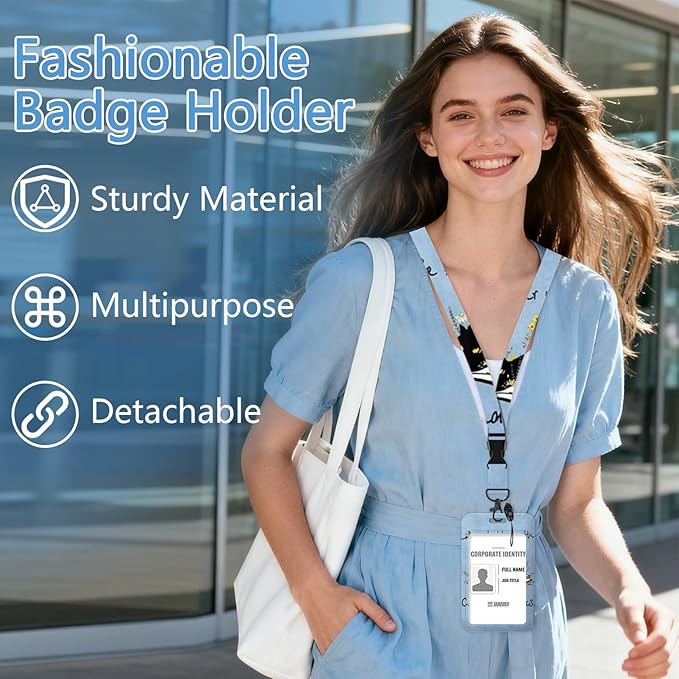 Cat Badge Holder Reel Lanyard,ID Card Badge Holder Retractable Name Tag Clips for Doctor Nurse Teacher Office Student