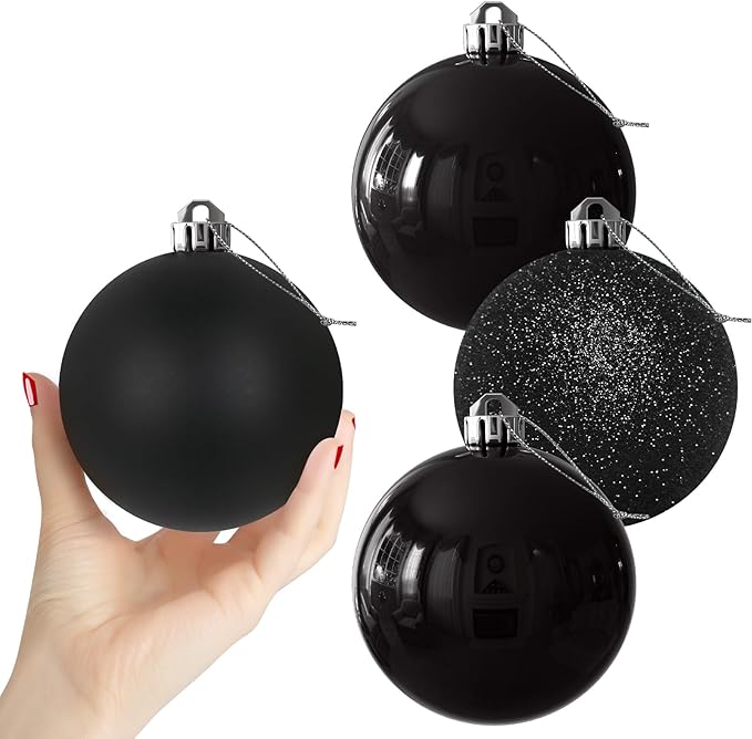 Black 4.0" Large Christmas Balls - Christmas Tree Decoration Ornaments Shatterproof Hanging Balls for Birthday Halloween Holiday Wedding Decorations Set of 4pcs
