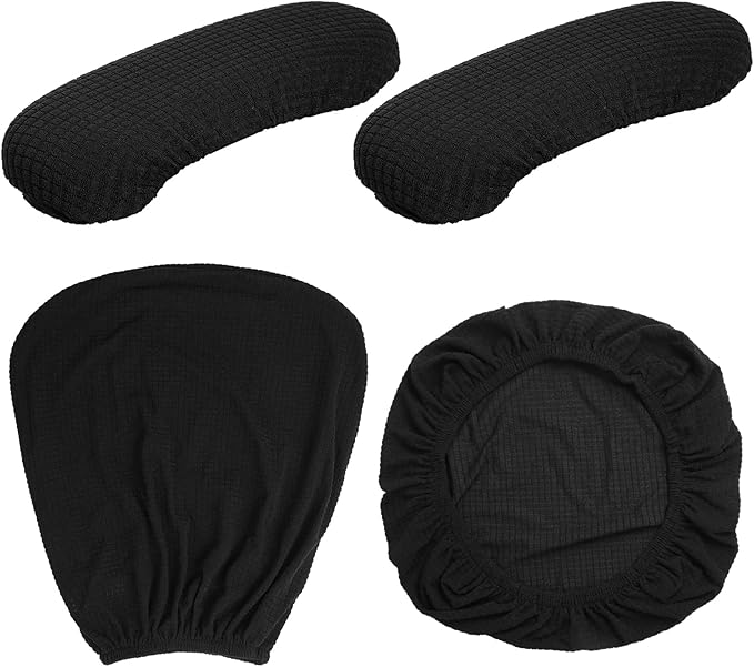 Tallew 4 Pcs Office Chair Covers Set Computer Universal Protective Stretchable Chair Seat Covers Desk Armrest Slipcovers Pads Office Cushion Backrest for Rotating(Black)