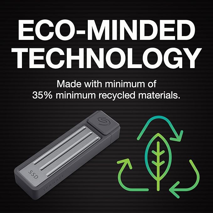 Seagate Ultra Compact 2TB, Portable SSD, 1000MB/s, USB-C, USB 3.2 Gen2, IP54 Water Dust and 3m Drop Resistant, Windows/Mac/iPhone/iPad/Android Phone/Tablet/PS4/PS5/Xbox Compatibility (STMX2000400)