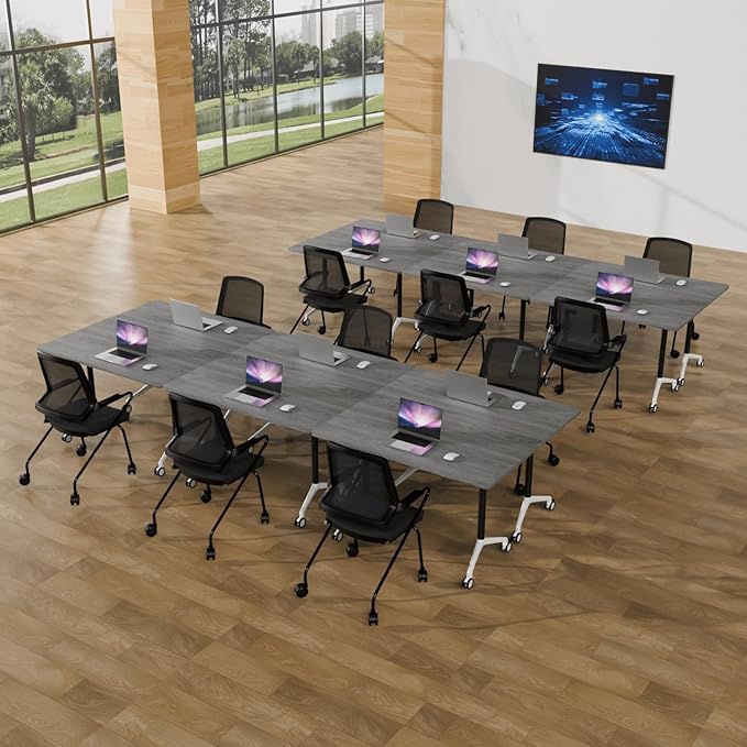 Conference Room Table with Flip-Top Design for Dynamic Meetings, Business Table Computer Desk with Heavy-Duty Frame,Foldable Seminar Meeting Tables for Home Office (2, B, 61IN)