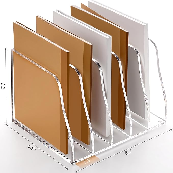 SANRUI Acrylic Magazine File Holder Desk Sorter Organizer, 5 Vertical Compartments Clear Folder Rack Binder Bookstore Workspace Sorters,for Office Accessories Organization Storage