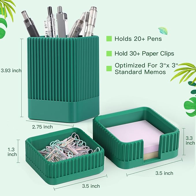 Aesthetic Desk Organizers and Accessories Set of 3 with Pen Holder,Paperclip Holder,Sticky Note Holder - Durable Plastic Pencil Holder for Office Women Men-Teacher Appreciation/Back-to-school Gift