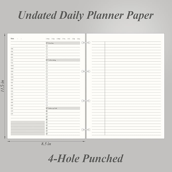 [EMSHOI Daily Planner Refill 8.5" X 11.5", 80 Sheets, 160 Pages Ring Binder Planner Inserts, Thick Cream Color Refill Paper, 100 GSM Loose Leaf, Paper Refills with Gift Box]