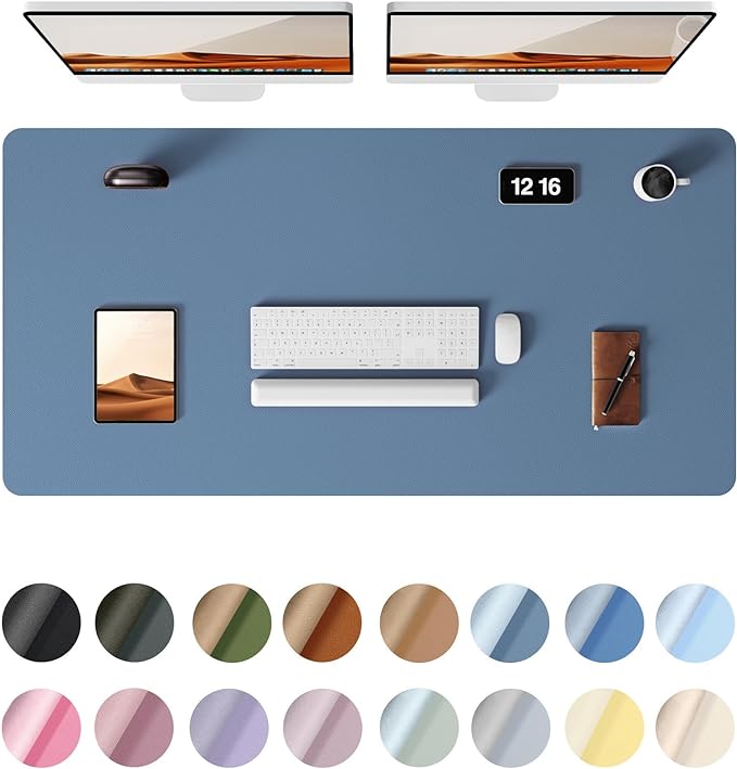 YSAGi Leather Desk Protector, Office Mat, Large Mouse Mat, Non-Slip PU Leather Blotter, Laptop Desk Pad, Waterproof Writing Pad for Office and Home (Blue, 47.2" x 23.6")