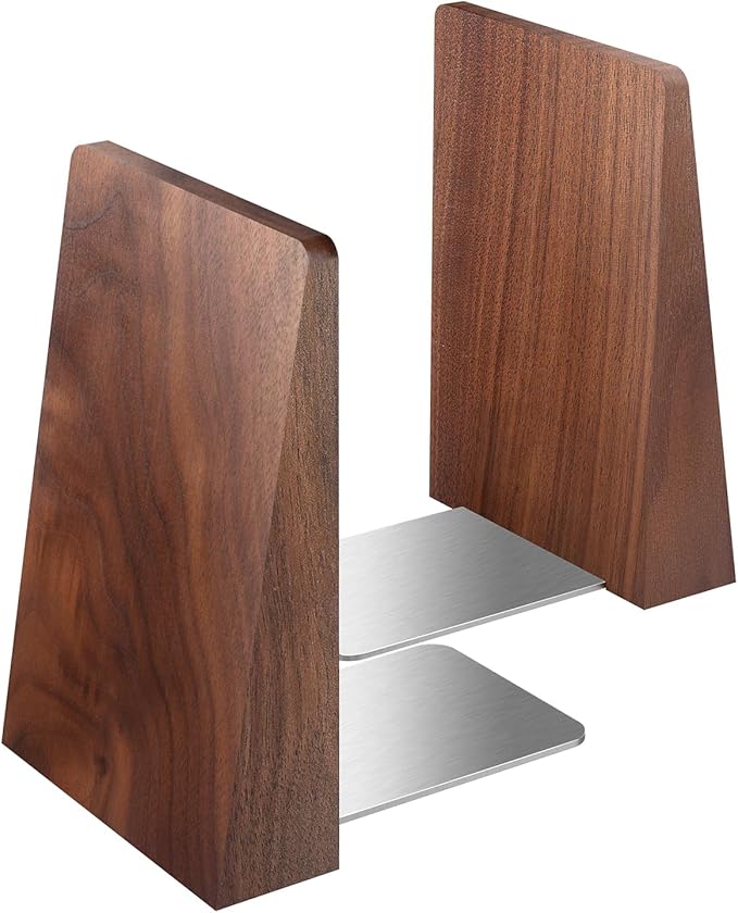 Walnut Book Ends Heavy Duty Handmade Book Ends for Shelves Decorative Bookends to Hold Heavy Books (Black Walnut Wood Small)