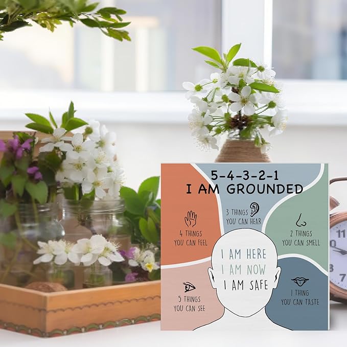 Counseling Therapy Office Must Haves, Anxiety Relief I Am Grounded Wood Sign, Therapist School Counselor Office Decor