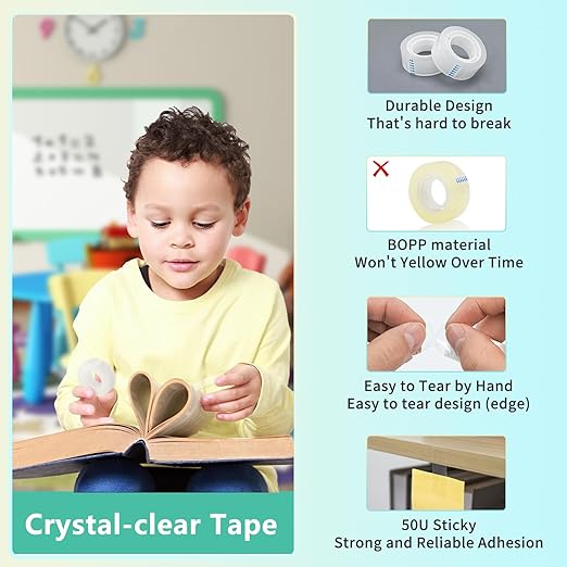 OWLKELA 24 Rolls Transparent Tape Refills, Clear Tape, All-Purpose Transparent Glossy Tape for Office, Home, School