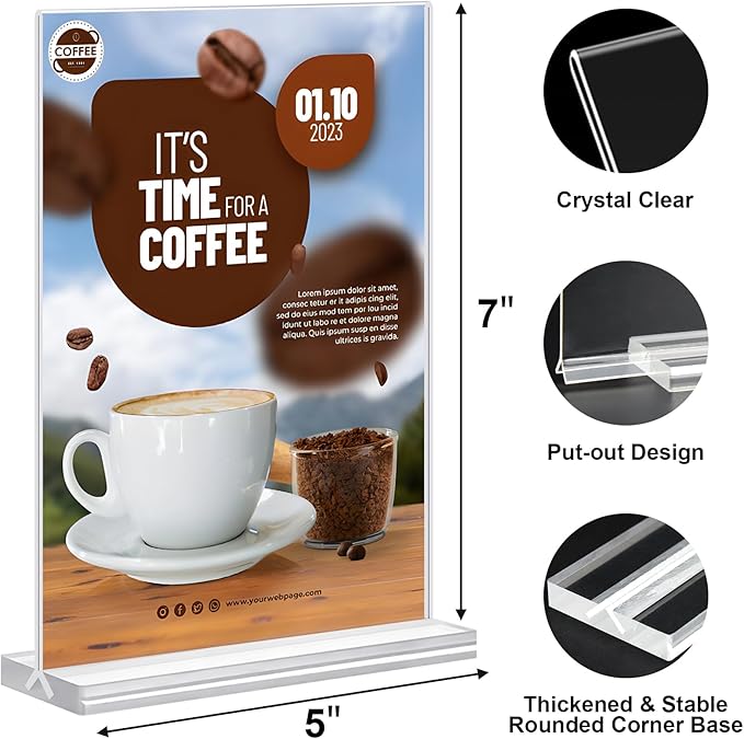 Acrylic Sign Holder 5x7 Inches 24 Pack, Double Sided Clear Display Stand Table Top Sign Paper Holder, Vertical Menu Flyer Holder, Plastic Sign Frame for Stores, Restaurants, Hotels, Office