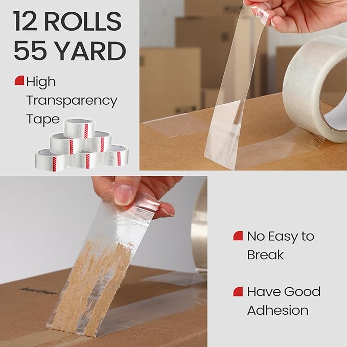 2 Pack Packing Tape Dispenser Gun with 12 Roll 2 Inch Packing Tape Gun 2.7 Mil Heavy Duty for Storing, Shipping, Moving, Carton and Box Sealing