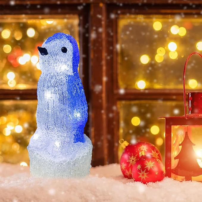 Anycosy Christmas Lighted Acrylic Penguin Decoration,Rotating Battery Operated Lights for Indoor Use,Perfect for Tabletop, Windowsill, Mantel, and Bedroom