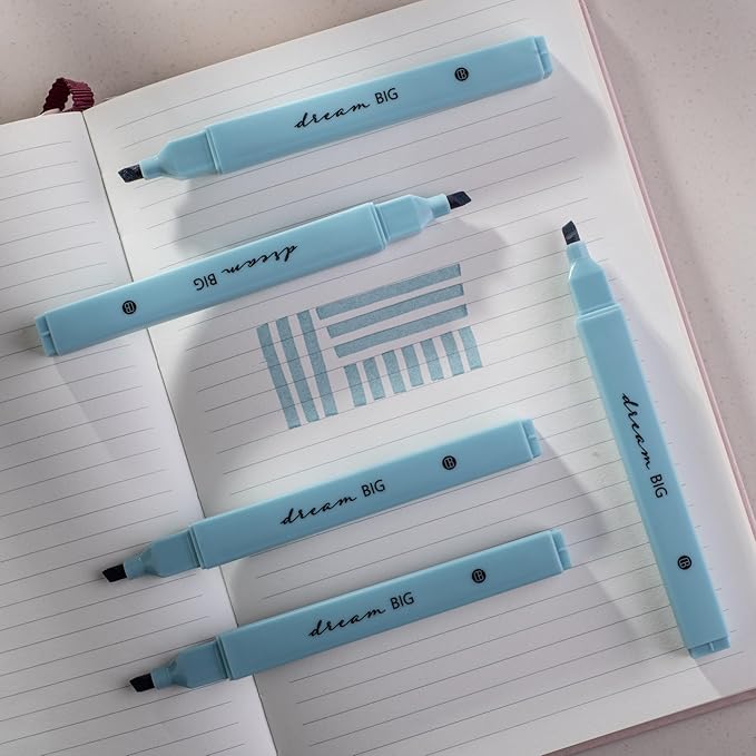 DIVERSEBEE Bible Highlighters with Soft Chisel Tip, 5 Pack Single Color Pens No Bleed, Quick Dry, Cute Aesthetic Markers for Bible Study Journaling Supplies (Blue)