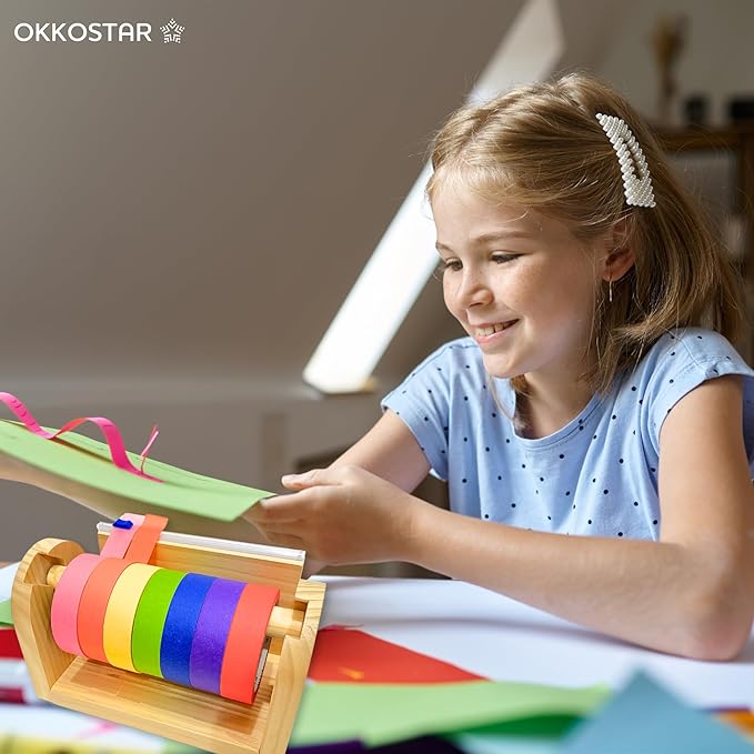 Wood Masking Tape Holder, Kids Tape Dispenser, Craft Tape Dispenser, Multi Roll Tape Dispenser for Kids, Washi Tape Dispenser, Multi Tape Dispenser (Sliding Cutter) *Masking Tape NOT Included