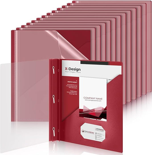 Teling 24 Pcs Clear Report Cover with 3 Prongs, Plastic Report Presentation Folders 90 Sheet Capacity Resume Document Covers for School Office(Dark Red)
