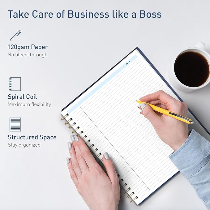 S&O Undated Daily Planner for Organization, Spiral Logbook with Hourly Schedule, Everyday Workbook Undated Diary- Routine To Do List Journal, Work Calendar Organizer Notebook, 200 Pages, 9” x 10.75”