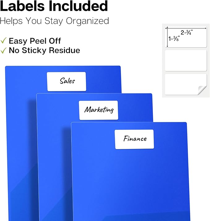Dunwell Plastic Folders with Pockets (Blue, 3 Pack), 2 Pocket Poly Folders for School, Home or Office, Durable Acid-Free Poly, Includes Removable Adhesive Labels