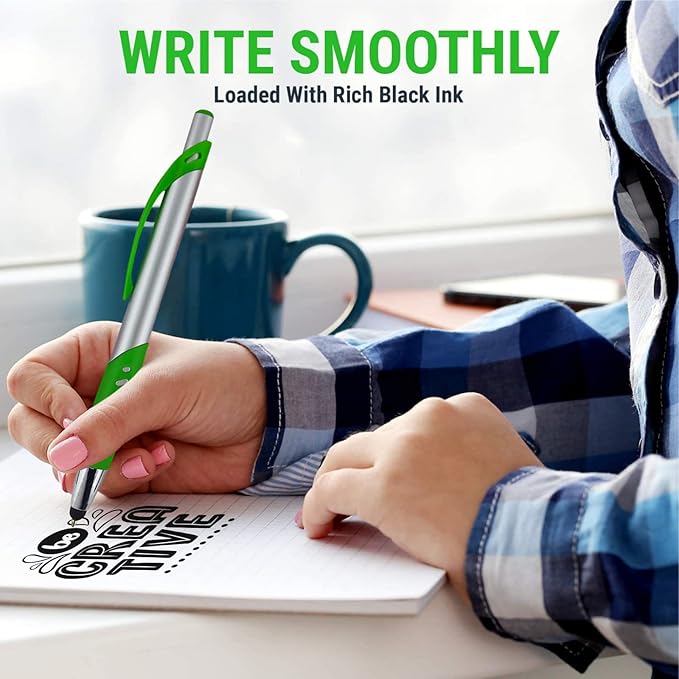 Personalized Pens With Custom Logo or Text-300 Pack Bulk-for Businesses, Parties, and Events, 2 in 1 Ballpoint Pen & Capacitive Stylus for Touchscreen Devices, Click Action, Black Ink, Red