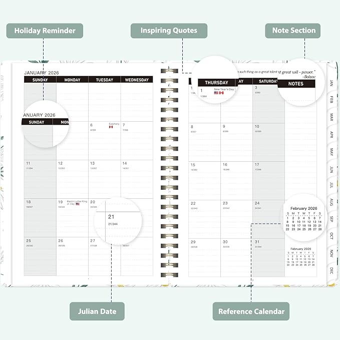 2026 Planner, Weekly and Monthly Calendar Agenda Book, Jan 2026 - Dec 2026, Hardcover Planning Academic Planner for Office School Supplies and Desk Accessories - Letter Size (8.5'' x 11'')