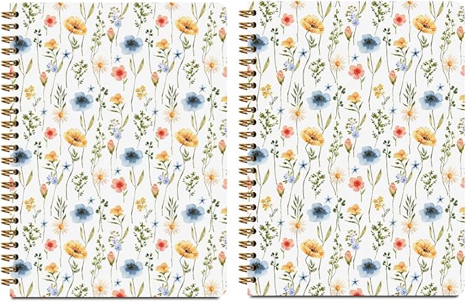 CFGBFDGH 2Pcs Floral Spiral Notebooks for Work, A5 Hardcover Notebook Journal for Women, Floral Journal 8.3x5.8inch College Ruled Notebook Travel Journal for Writing Office Note Taking, Floral Diary