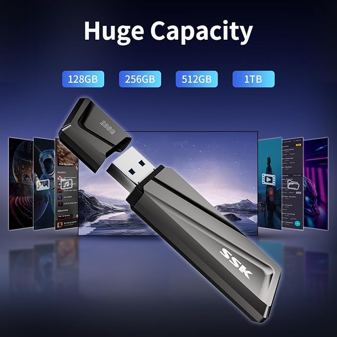 SSK 256GB USB Flash Drive 550MB/s USB 3.2 Gen2 USB Thumb Drive Fast Transfer Speed Externel Solid State Drive +USB C Adapter USB C Memory Stick for Type C Smartphone,MacBook/Pro/Air Laptop and More