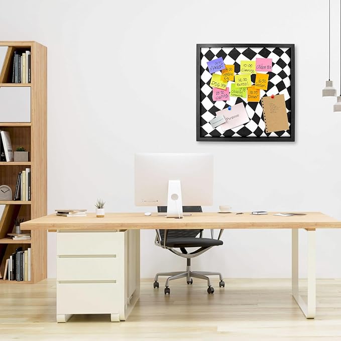 Cork Bulletin Board with Decorative Black and White Linen – 20x20 Inch Square Pin Board for Walls, Girls Vision Board for Organizing Notes, Photos & Reminders, Perfect for Office & Home