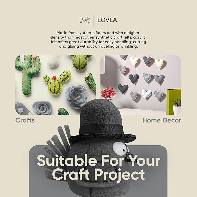 EOVEA | Acrylic Felt Fabric by The Yard - Non-Stiff, Soft Material - 72" Wide - 1.6mm Thick Felt Sheets for DIY Crafts, Sewing, Upholstery, Cushion, Padding(Platinum Grey, 5 Yard)