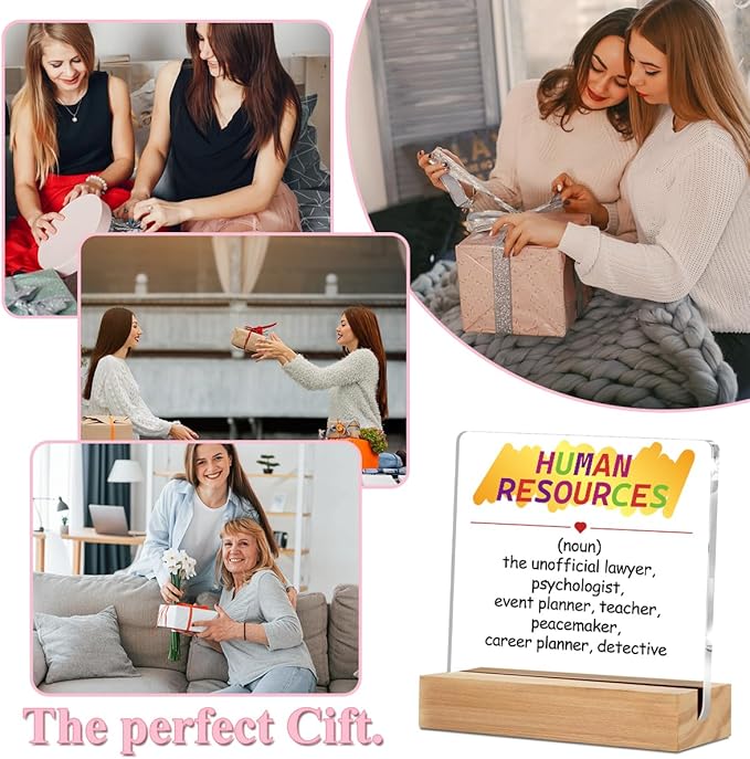 Human Resource Definition HR Gifts Acrylic Sign with Wood Stand, Human Resources Gifts Bedroom Living Room Desk Cubicle Table Shelf Decor, Office Gifts for Women Men Manager Director Coworker