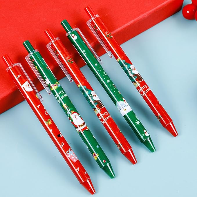 10-Pack Christmas Themed Pens Retractable Gel Pens, Festive Holiday Party Favors, Stocking Stuffers, and School Supplies for Students