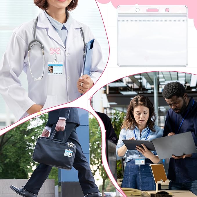 300 Pcs Clear Plastic Horizontal Name Badge ID Card Holders, 3.9 x 3.3 in Horizontal Plastic Name Tags with Waterproof Resealable Zip Transparent PVC Sleeve Cover for Office School