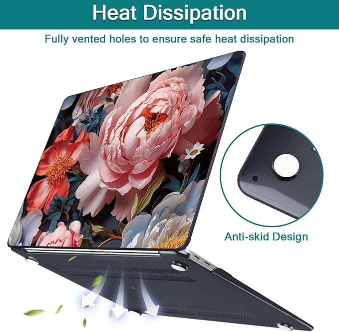 Teryeefi Compatible with M2 M1 MacBook Pro 13 inch Case Touch Bar A2338 A2251 A2289 A2159 A1989 A1706 A1708 (Release 2016-2022),Protective Slim Cover+Keyboard Cover-Colorful Peonies