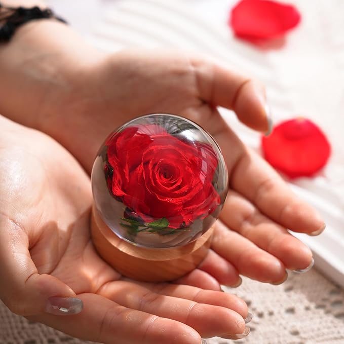 Real Rose in Resin, Eternal Rose Wish Ball, Rose Paperweight in Gift Box, Unique Home Office Decor, Ideal for Birthday, Wedding & Mother's Day