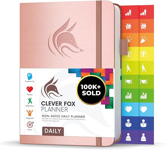 Clever Fox Daily Planner – Undated Planning Notebook with Hourly Schedule & To-Do List – Personal Day Task & Work Organizer, 6 Months (Rose Gold)