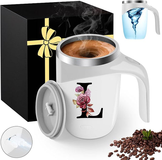 Initial Magnetic Stirring Coffee Mug Stainless Insulated Travel Cup Lady Boss Coworker Appreciation Colleague Manager Team Member Gifts Employee Executive Assistant Farewell Leaving Retirement Xmas,L