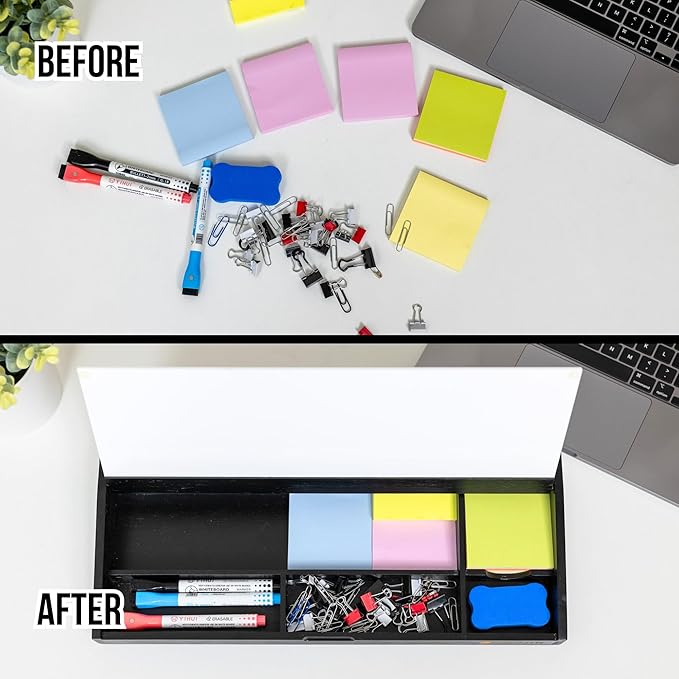 Dry Erase Desk Organizer - 16.2"x6.7"x2" with 3 Markers and 1 Eraser, KAHJIN Black Bamboo Desktop Dry Erase Board - Aesthetic Small Whiteboard for Desk Accessories at Home, Office, Cubicle, or School