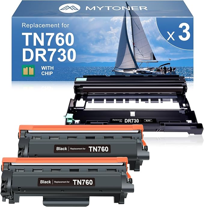 MYTONER Compatible Toner Cartridges Replacement for Brother TN760 TN-760 DR730 Drum Unit TN730 TN-730 for MFC-L2750DW MFC-L2690DW MFC-L2710DW MFC-L2717DW HL-L2350DW Printer (2 Packs Toner, 1 Drum)