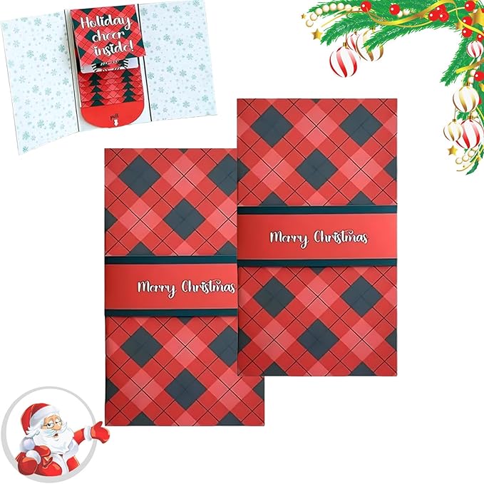 2Pcs Handmade Waterfall Christmas Gift Card Booklet, Money Envelopes for Cash, Pull-out Design Merry ChristmasCards DIY Giftcard Booklet, Holiday Party Christmas Gifts Card Book Supplies