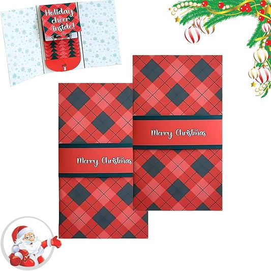 2Pcs Handmade Waterfall Christmas Gift Card Booklet, Money Envelopes for Cash, Pull-out Design Merry ChristmasCards DIY Giftcard Booklet, Holiday Party Christmas Gifts Card Book Supplies