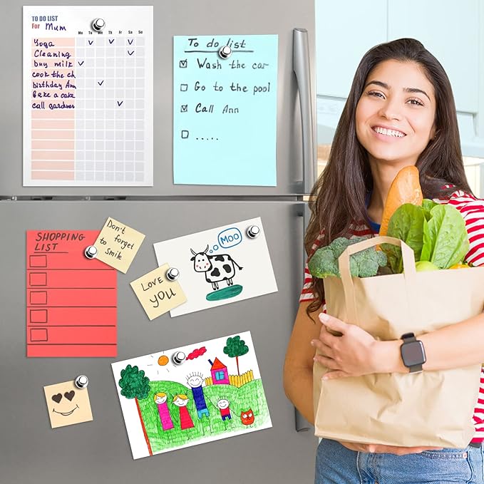 Pack of 8 Magnets for Whiteboard Fridge Magnets Strong Silver Push Pin Magnets Small Refrigerator Magnets for Classroom School Office Adults