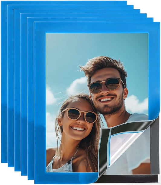 uxcell 6 Pcs Magnetic Sign Holder, 5" x 7" Self-Adhesive Magnetic Wall Signs Holder Magnetic Picture Frame Document Holder for Home Office Wall Window Displays, Sky Blue