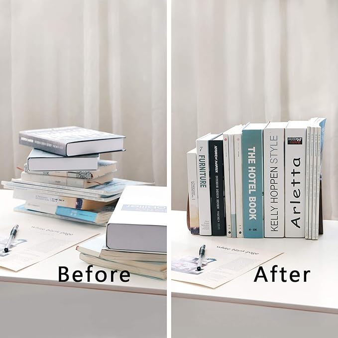 Muso Wood Book Ends for Shelves, Non-Slip Bookends, Heavy Duty Wooden Bookend Support for Books and Movies (Walnut 1 Pair)