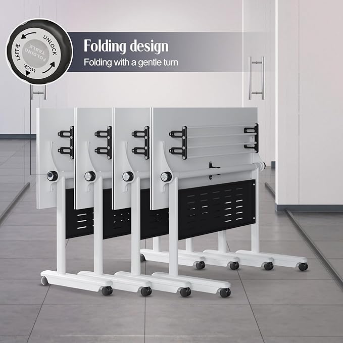 4Pack Conference Room Table, Folding Conference Table for Office Classroom, Mobile Training Tables with Casters Silent Wheels, Large Rectangular Convertible Modular Seminar Tables (L63in)