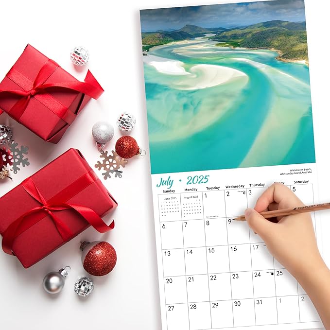 2025 Wall Calendar BEACHES, 18 Months Hangable Wall Calendars, Beach Calendars 2025-2026, 12" x 24" (Open), Thick Glossy Paper, Organizing & Planning