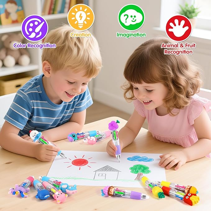 arscniek 100Pcs Multicolor Pen in One, 4-in-1 0.5mm Fine Point Cute Pens, Fun Kawaii Ballpoint Pen for Party Favors, Classroom Prizes, Teacher School Supplies, Bulk Gifts for Students