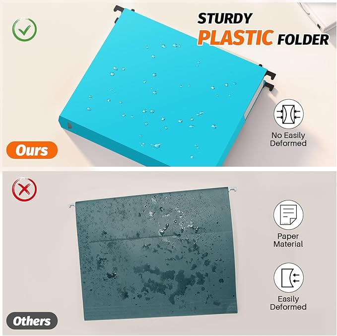 Extra Capacity Plastic Hanging File Folders,12 Pack Reinforced Expanding Hang Folder Letter Size,Accordian Pocket,Heavy Duty 2 Inch Expansion, Hard Hanging Folder Organizer for Office Home,Blue