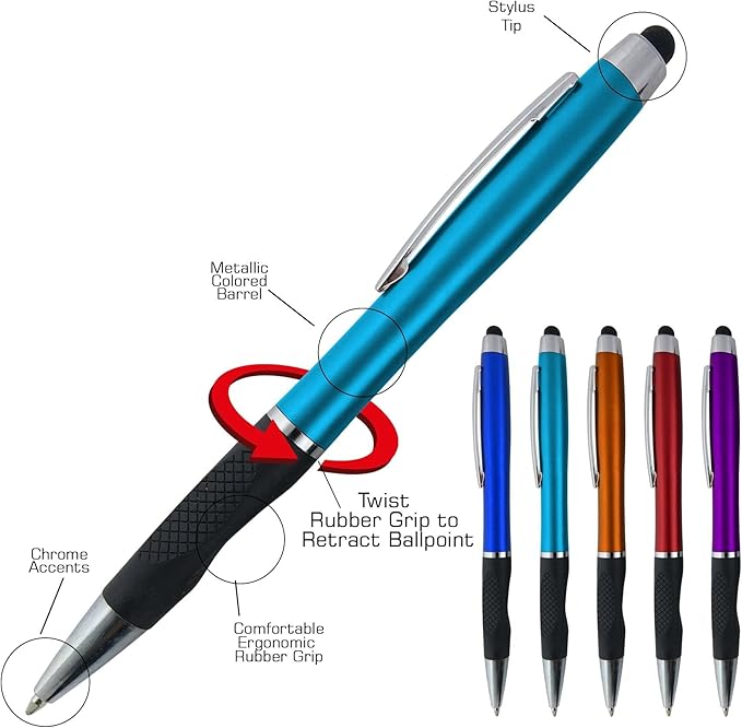 Personalized Stylus Pens With your Custom Logo or Text -300 Pack Bulk-for Businesses, Parties, and Events, 2 in 1 Ballpoint Pen + Capacitive Stylus for Touchscreen Devices, Green Barrel, Blue Ink